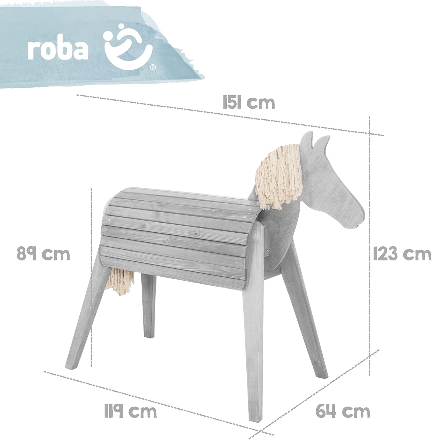 Roba 456022GA Koń Woltyżerowy, Szary Lazurowany, Do 25 kg