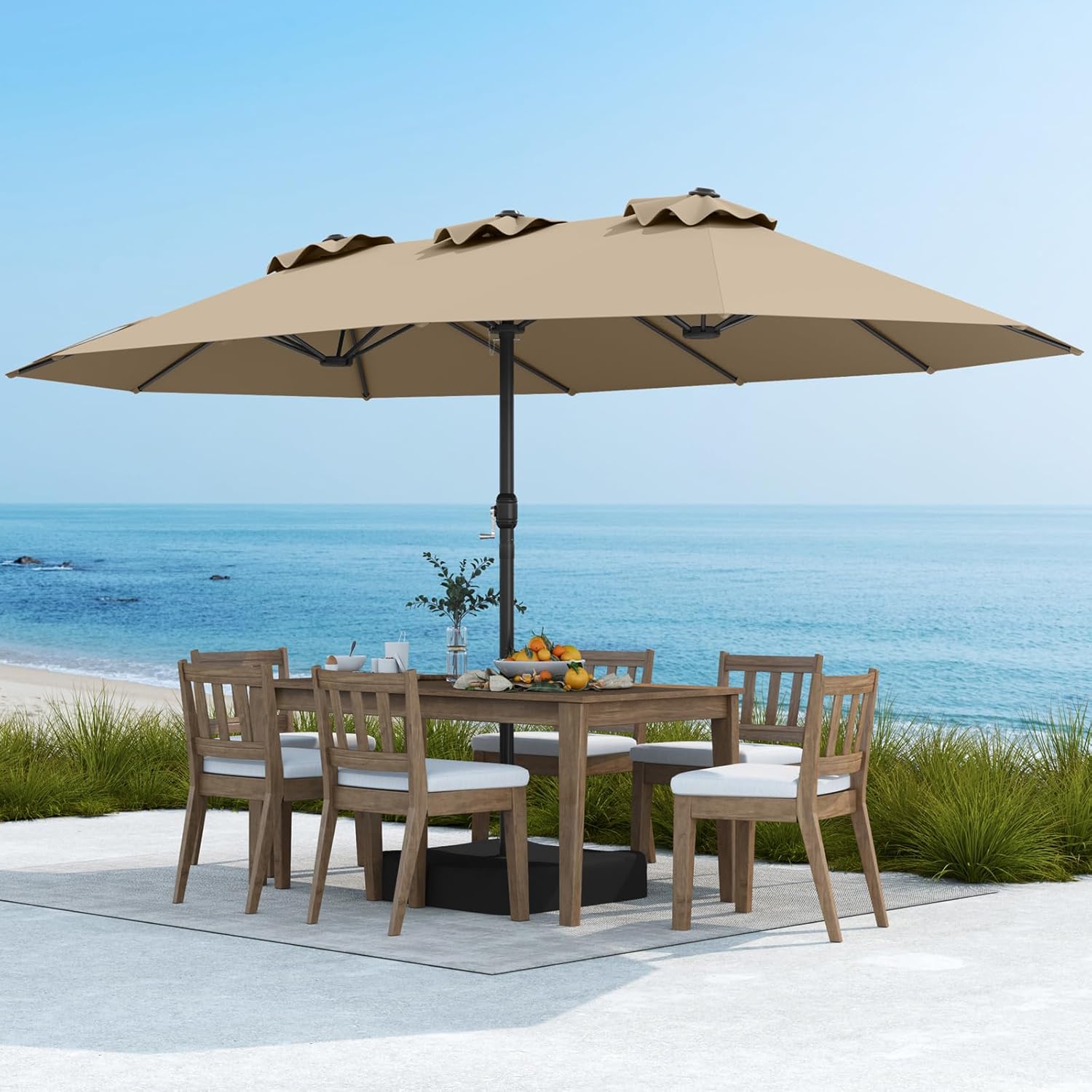 COSTWAY Parasol przeciwsłoneczny, prostokątny, 300 x 300 cm, duży parasol przeciwsłoneczny z korbą, parasol ogrodowy, odchylany o 360°, parasol tarasowy, do ogrodu, na taras, balkon (czarny)