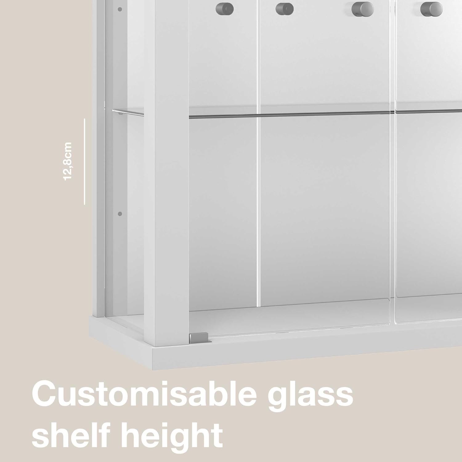 K-Möbel witryna ścienna (80x60x25cm) – Wyprodukowana w Niemczech – Wisząca witryna szklana z 2 regulowanymi półkami z ESG, lustrem i oświetleniem LED w kolorze czarnym Szafka z przeszklonymi drzwiami