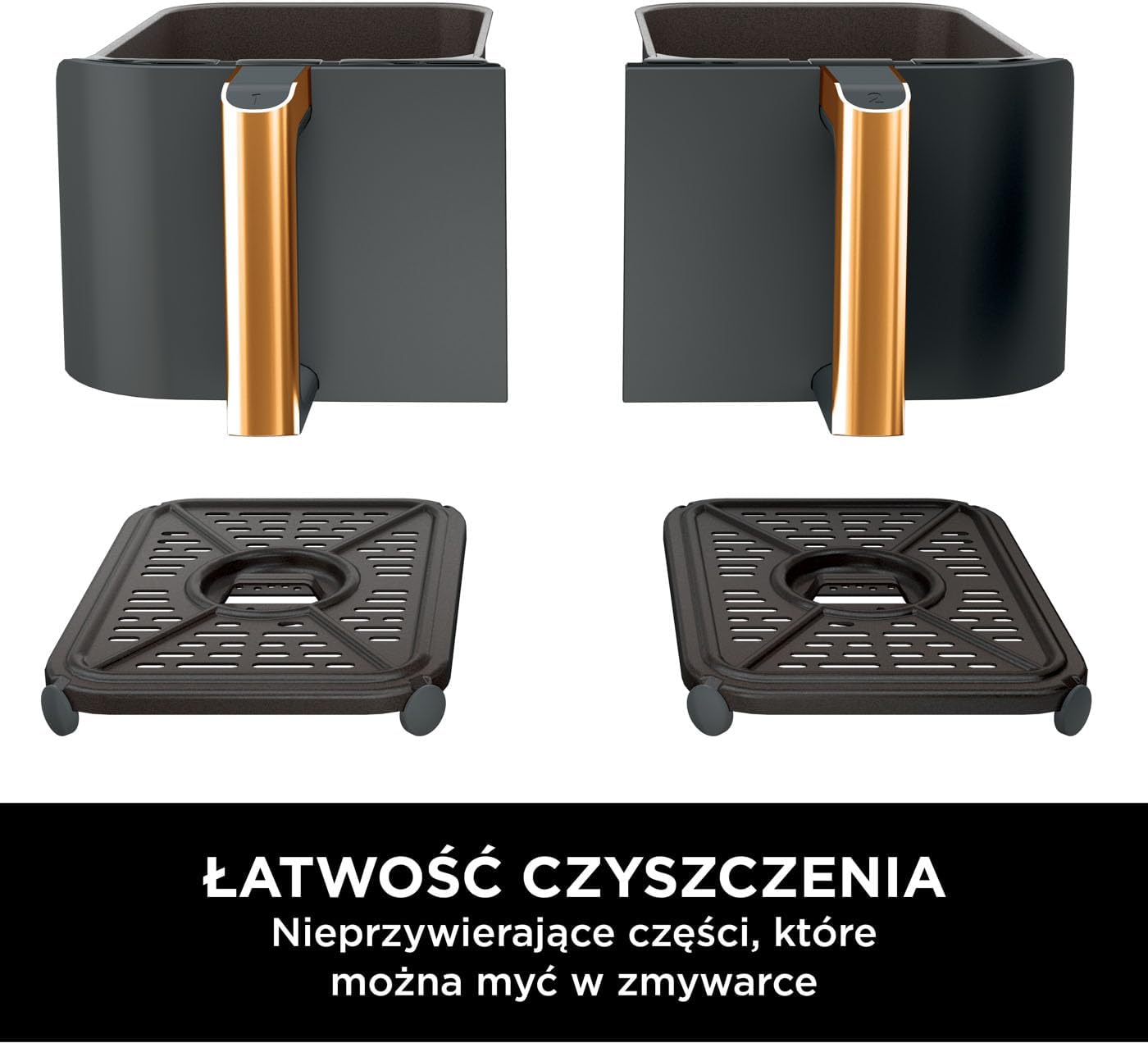 Ninja Foodi MAX Dual Zone Frytkownica beztłuszczowa z 2 szufladami, 9,5 l, kosz nieprzywierający nadaje sie do zmywarki, na 8 porcji, miedziano/czarna, 6 w 1, amazon exclusive, AF400EUCP