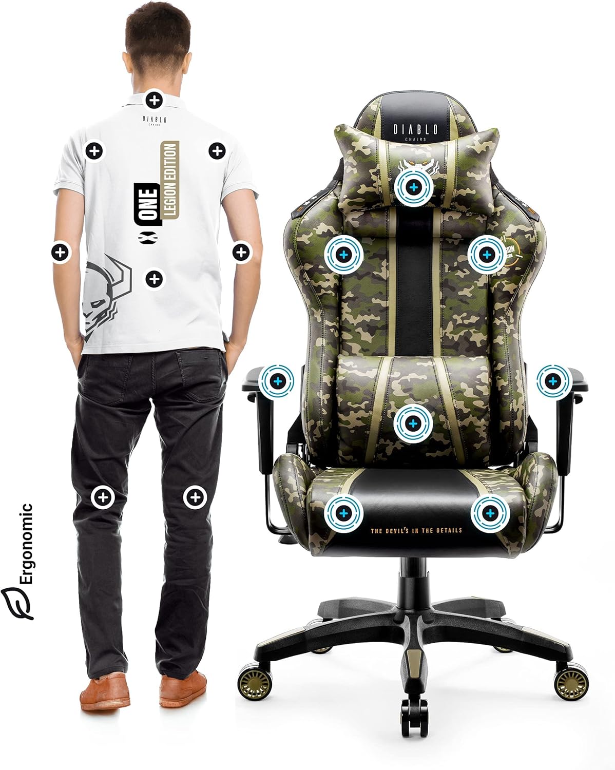 Diablo X-One 2.0 Fotel Gamingowy Krzesło Biurowe Dla Gracza Obrotowy Regulowane Podłokietniki Ekoskóra Ergonomiczny Design Funkcja Bujania Poduszka Pod Kark i Lędźwie (Candy Rose, Normal)