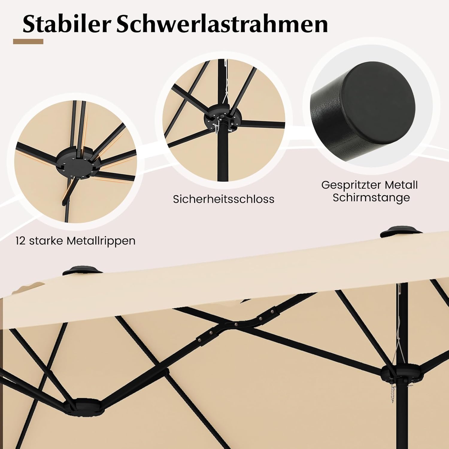 COSTWAY Parasol przeciwsłoneczny, prostokątny, 300 x 300 cm, duży parasol przeciwsłoneczny z korbą, parasol ogrodowy, odchylany o 360°, parasol tarasowy, do ogrodu, na taras, balkon (czarny)