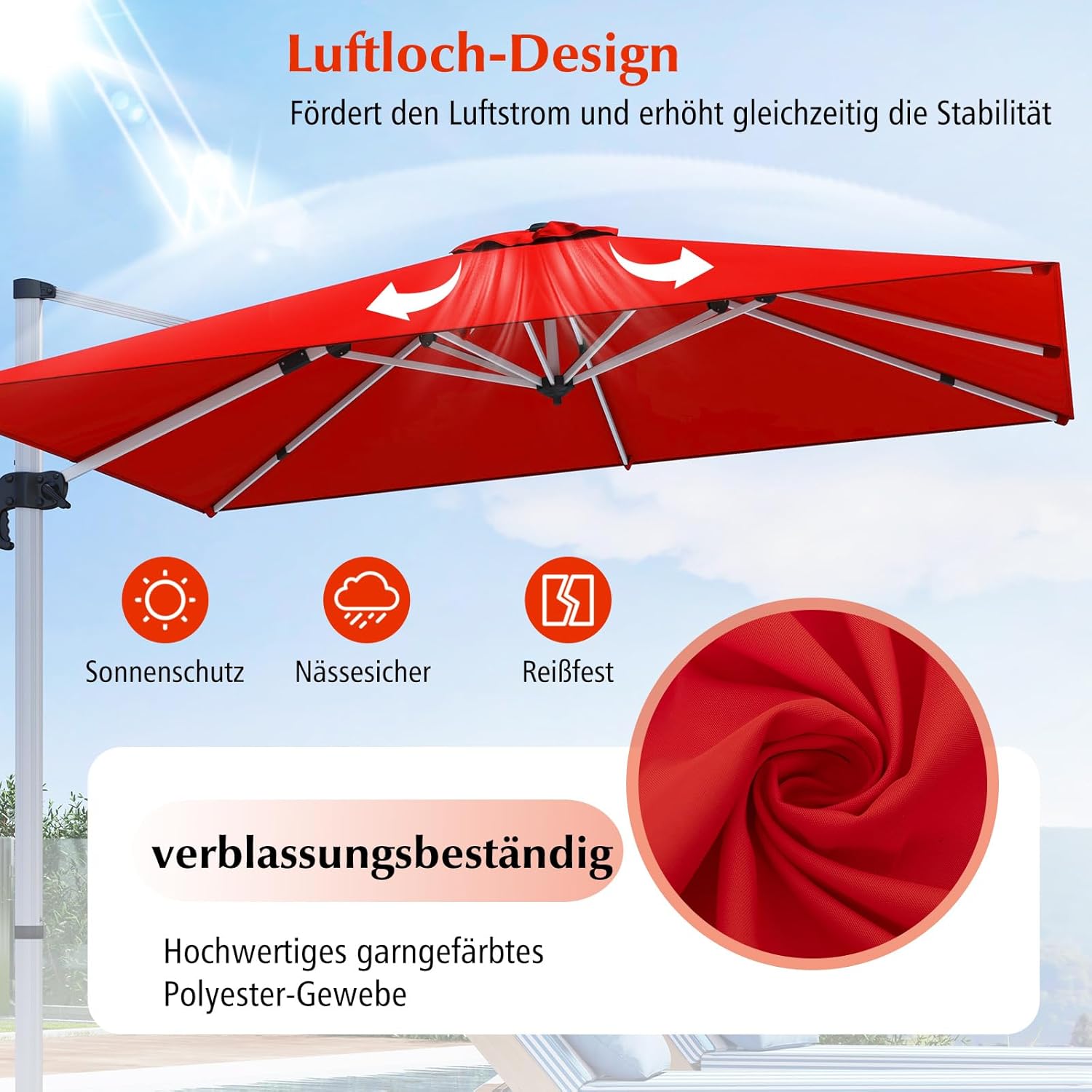 COSTWAY Parasol przeciwsłoneczny, prostokątny, 300 x 300 cm, duży parasol przeciwsłoneczny z korbą, parasol ogrodowy, odchylany o 360°, parasol tarasowy, do ogrodu, na taras, balkon (czarny)