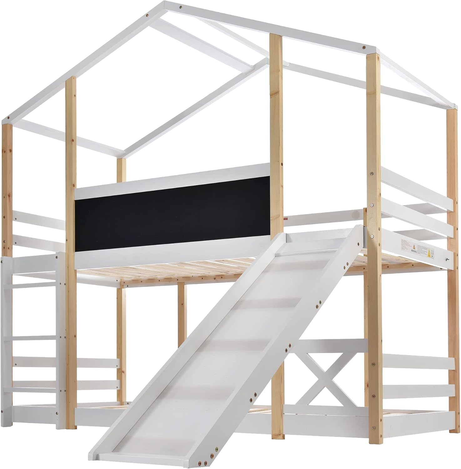 Dolamaní Łóżko domowe 90 x 200 cm ze schodami, łóżko piętrowe 90 x 200 cm, łóżko piętrowe z szufladą i zabezpieczeniem przed wypadnięciem, łóżko pojedyncze dla dzieci, 2 stelaże z listew, kolor