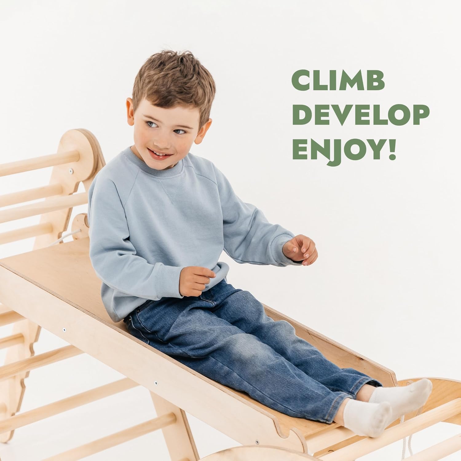 Zestaw wspinaczkowy 5 w 1 Montessori - drewniana siłownia z trójkątną drabinką i łukiem oraz rampą wspinaczkową, siatką i poduszką - rama wspinaczkowa dla maluchów w wieku 1-7 lat w rozmiarze XL