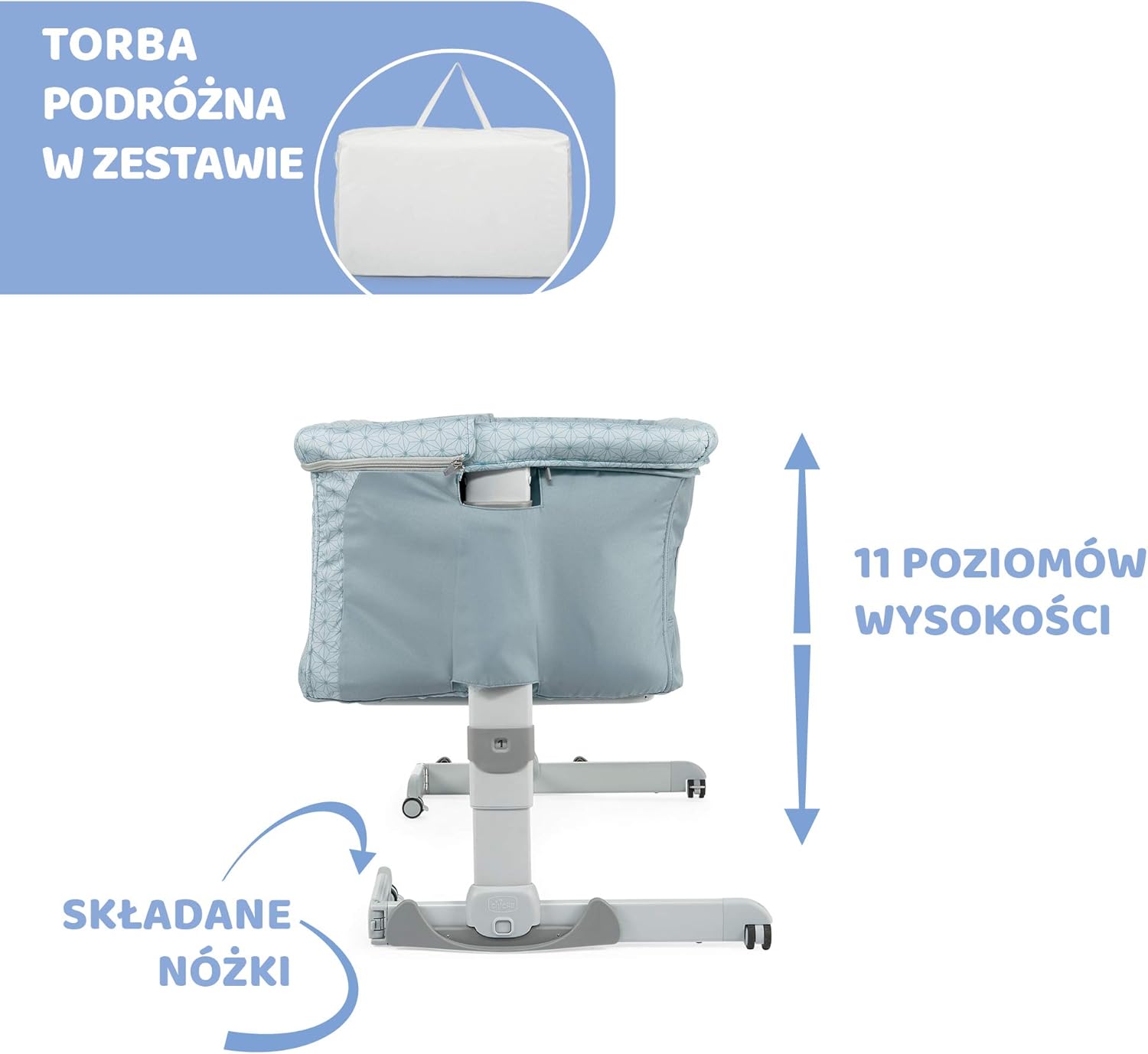Chicco Next2Me Dream Łóżeczko Dostawka - Do Wspólnego Spania z Dzieckiem, Materac, Funkcja Bujania, Otwierany Bok, Regulacja Wysokości, Okienka z Siateczki, Kółka i Torba Podróżna, 0-6 miesięcy, 9 kg