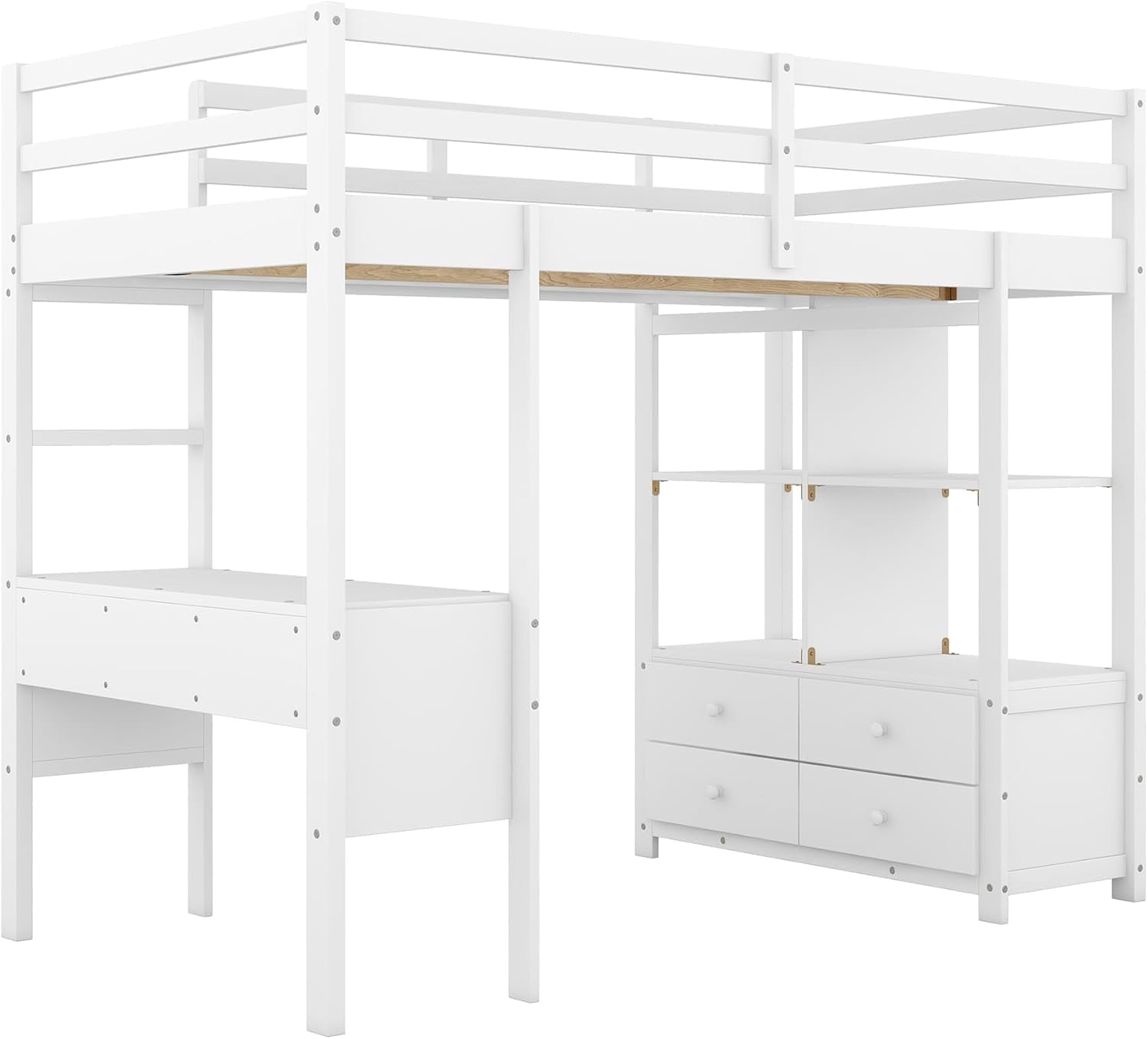 YCYDHDM Łóżko piętrowe 90 x 200 cm z biurkiem i półkami, łóżko piętrowe dla dzieci, łóżko młodzieżowe z zabezpieczeniem przed wypadnięciem i miejscem do przechowywania, rama łóżka z drewna sosnowego,