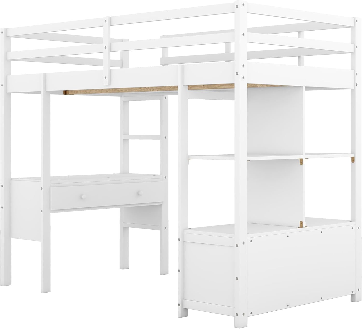 YCYDHDM Łóżko piętrowe 90 x 200 cm z biurkiem i półkami, łóżko piętrowe dla dzieci, łóżko młodzieżowe z zabezpieczeniem przed wypadnięciem i miejscem do przechowywania, rama łóżka z drewna sosnowego,