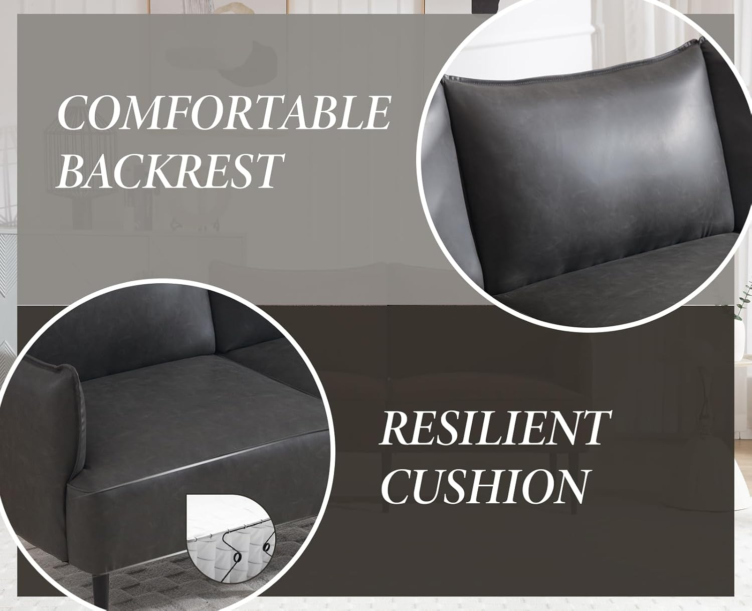 chairus Sofa 2-osobowa do salonu skóra PU segmentowa sofa kanapa tapicerowana sofa kanapa sofa sofa sette (ciemnoszara-2)