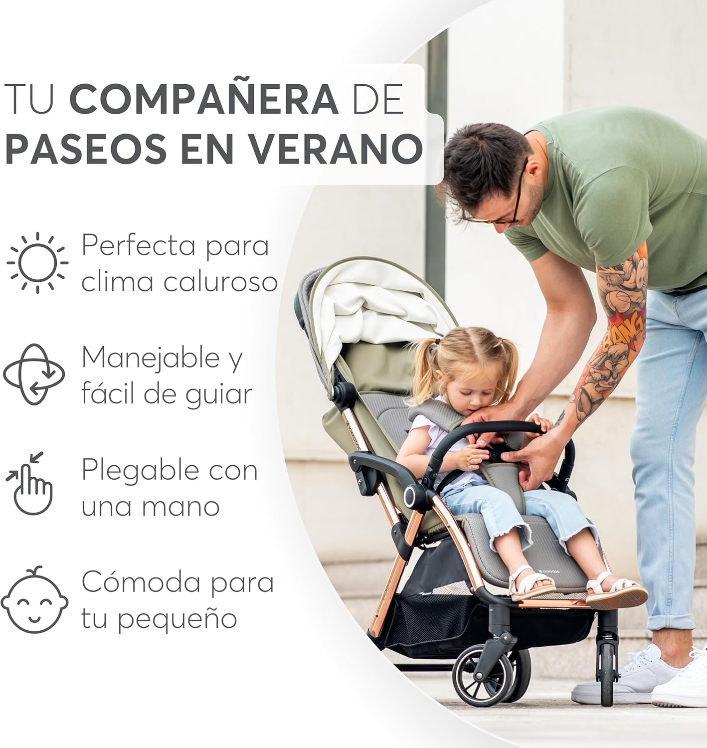 KikkaBoo EDEN Buggy, wózek dziecięcy do 22 kg, automatyczne składanie, pozycja nachylenia, ultralekki, kompaktowy, beżowy