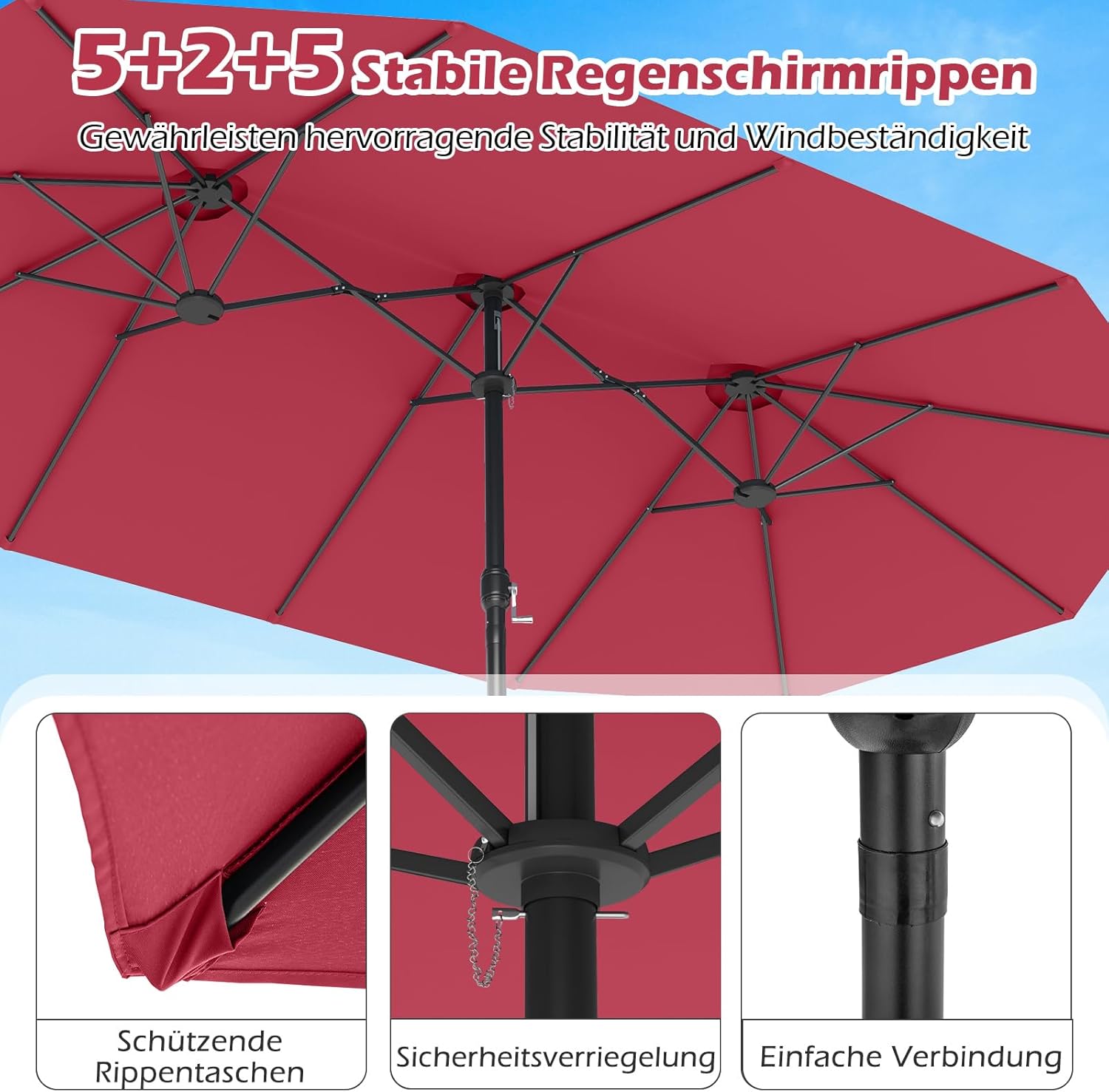 COSTWAY Parasol przeciwsłoneczny, prostokątny, 300 x 300 cm, duży parasol przeciwsłoneczny z korbą, parasol ogrodowy, odchylany o 360°, parasol tarasowy, do ogrodu, na taras, balkon (czarny)