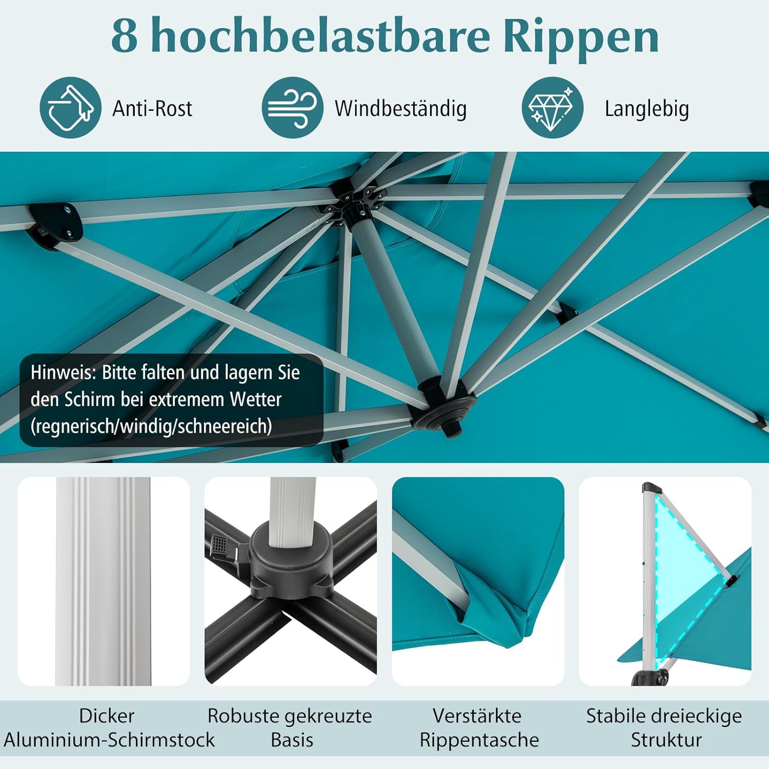 COSTWAY Parasol przeciwsłoneczny, prostokątny, 300 x 300 cm, duży parasol przeciwsłoneczny z korbą, parasol ogrodowy, odchylany o 360°, parasol tarasowy, do ogrodu, na taras, balkon (czarny)