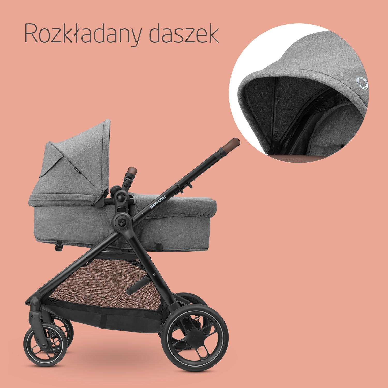 Maxi-Cosi Zelia S Trio Wielofunkcyjny Wózek Dziecięcy 3w1, 0–4 Lata, do 22 kg, Składany, Kompakt i Odchylany Wózek Spacerowy z Fotelik Samochodowy CabrioFix S i-Size i Torbą z Akcesoriami, Szary
