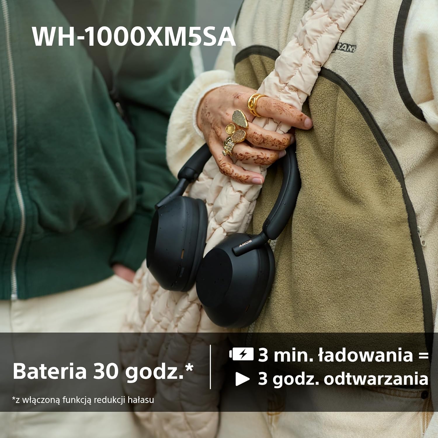 Sony WH-1000XM5 ANC Bezprzewodowe Słuchawki Nausze Z Redukcją Hałasu, Bluetooth, Clear Call Quality, Hi-Res, Do 30H Baterii, Szybkie Ładowanie, Alexa And Google Assistant, Ios And Android - Czarne