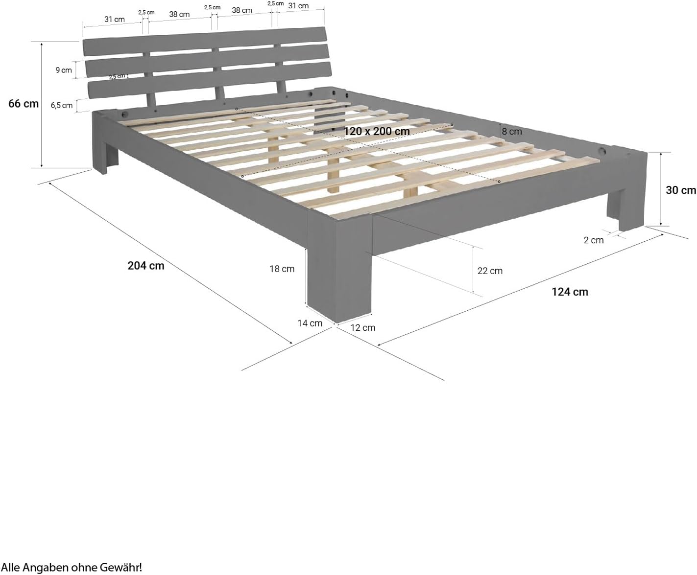Homestyle4u 1836 Łóżko z litego drewna sosnowego, 180 x 200 cm, z stelażem z białymi listwami, łóżko podwójne 180 x 200 cm