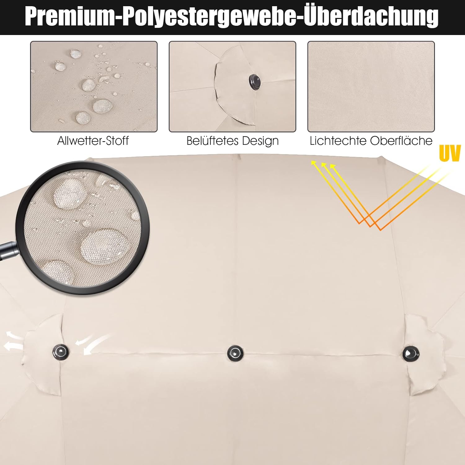 COSTWAY Parasol przeciwsłoneczny, prostokątny, 300 x 300 cm, duży parasol przeciwsłoneczny z korbą, parasol ogrodowy, odchylany o 360°, parasol tarasowy, do ogrodu, na taras, balkon (czarny)