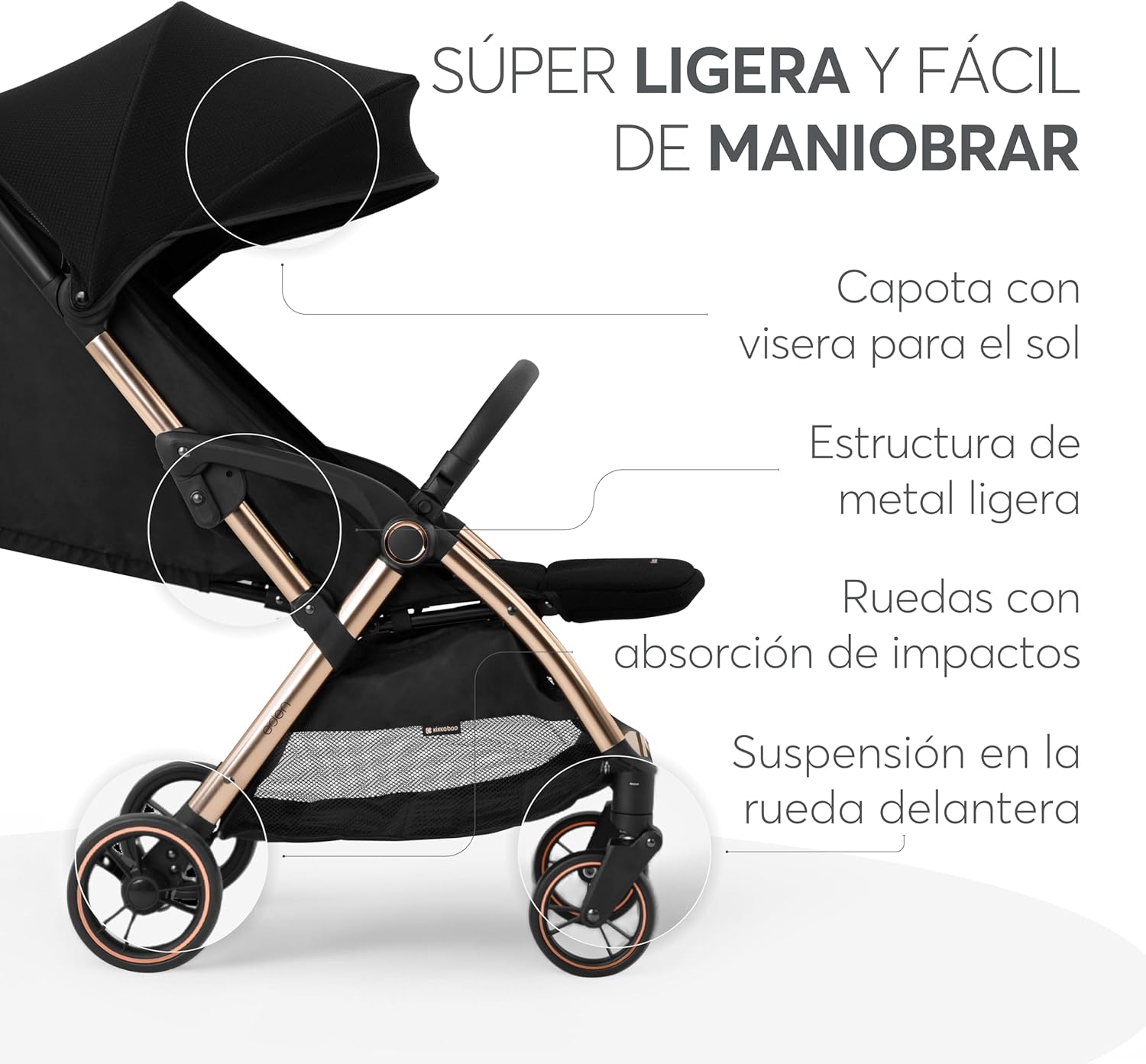 KikkaBoo EDEN Buggy, wózek dziecięcy do 22 kg, automatyczne składanie, pozycja nachylenia, ultralekki, kompaktowy, beżowy