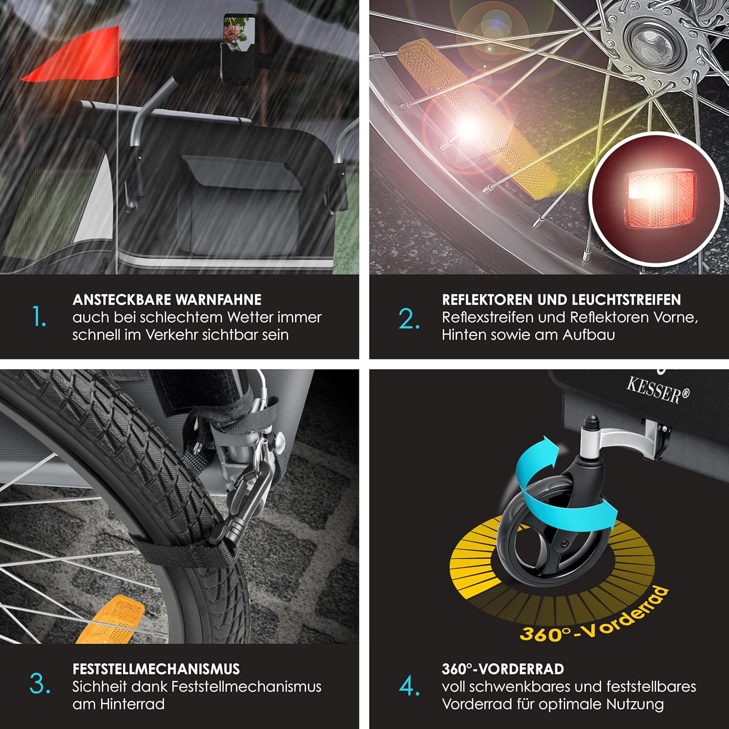 KESSER® Przyczepka rowerowa dla dzieci Sport-RX 2w1 z funkcją jazdy Przyczepka rowerowa dla dzieci + 5-punktowy pas bezpieczeństwa 360°