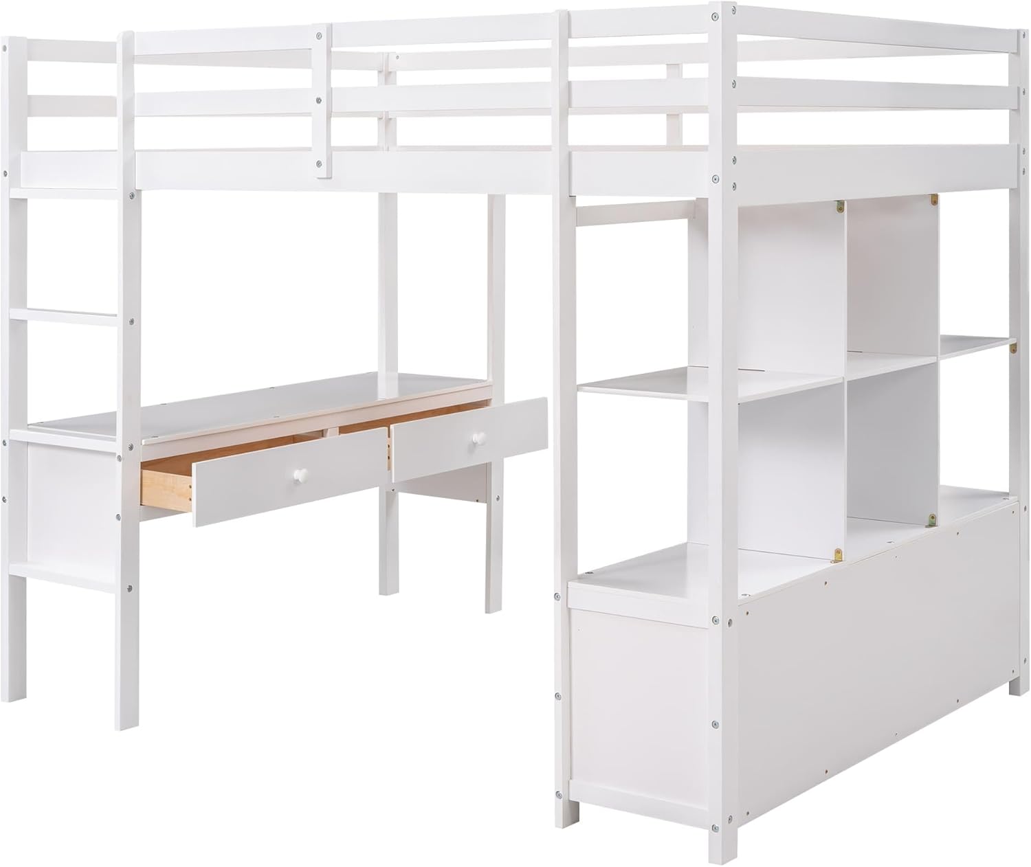 YCYDHDM Łóżko piętrowe 90 x 200 cm z biurkiem i półkami, łóżko piętrowe dla dzieci, łóżko młodzieżowe z zabezpieczeniem przed wypadnięciem i miejscem do przechowywania, rama łóżka z drewna sosnowego,