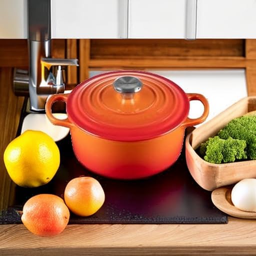 Le Creuset Signature żeliwne naczynie do pieczenia z pokrywką, Ø 26 cm, okrągłe, nadaje się do wszystkich rodzajów kuchenek i kuchenek indukcyjnych, pojemność: 5,3 l, 5,135 kg, kolor czerwony