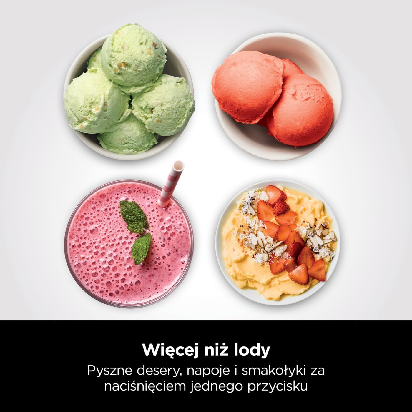 Ninja CREAMi Deluxe Maszyna do lodów i deserów z 2 tacami, 10 funkcji, robi lody, gelato, sorbety, mrożony jogurt, koktajle mleczne i nie tylko, opcja smakowa 2 w 1, srebrna, NC501EU