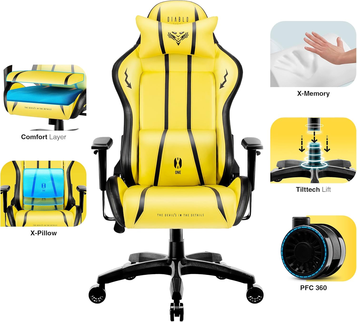 Diablo X-One 2.0 Fotel Gamingowy Krzesło Biurowe Dla Gracza Obrotowy Regulowane Podłokietniki Ekoskóra Ergonomiczny Design Funkcja Bujania Poduszka Pod Kark i Lędźwie (Candy Rose, Normal)