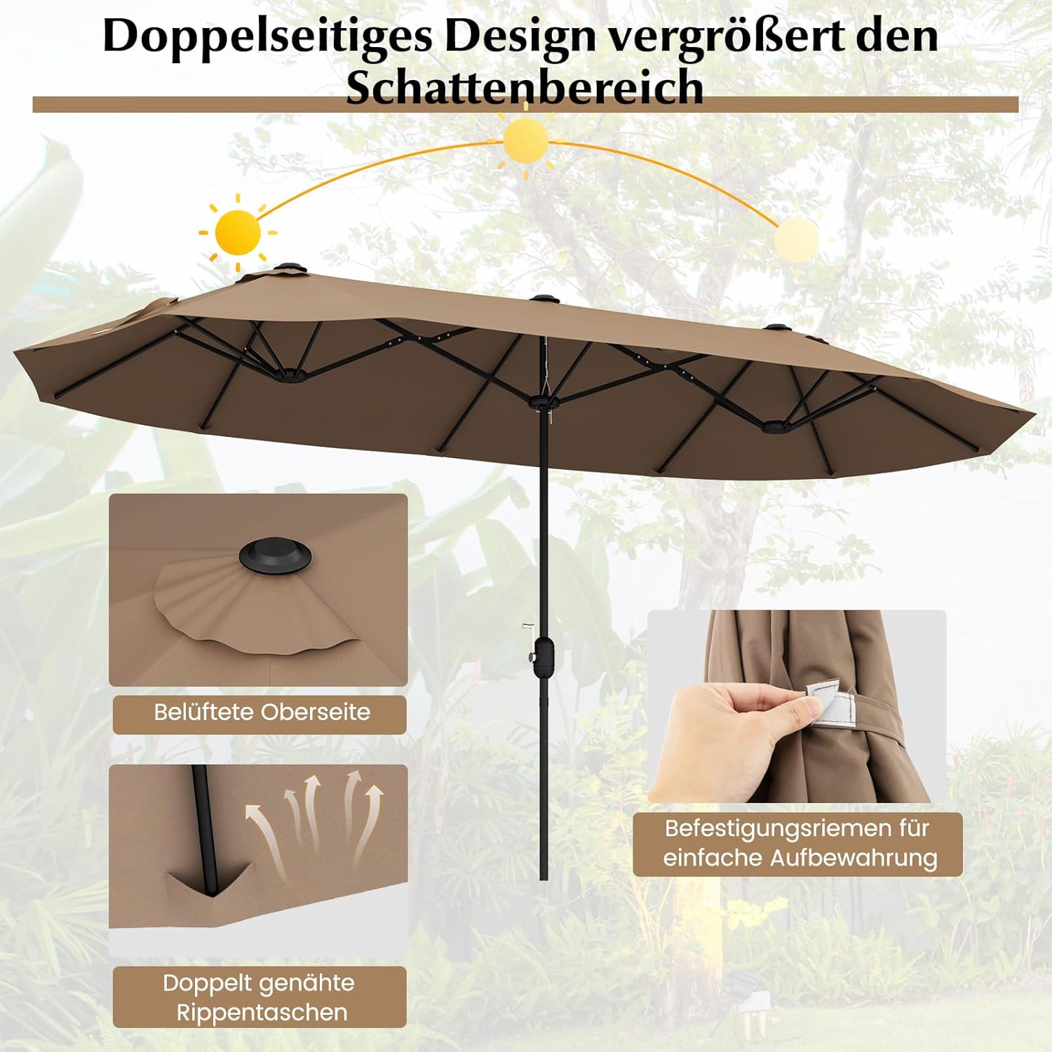 COSTWAY Parasol przeciwsłoneczny, prostokątny, 300 x 300 cm, duży parasol przeciwsłoneczny z korbą, parasol ogrodowy, odchylany o 360°, parasol tarasowy, do ogrodu, na taras, balkon (czarny)