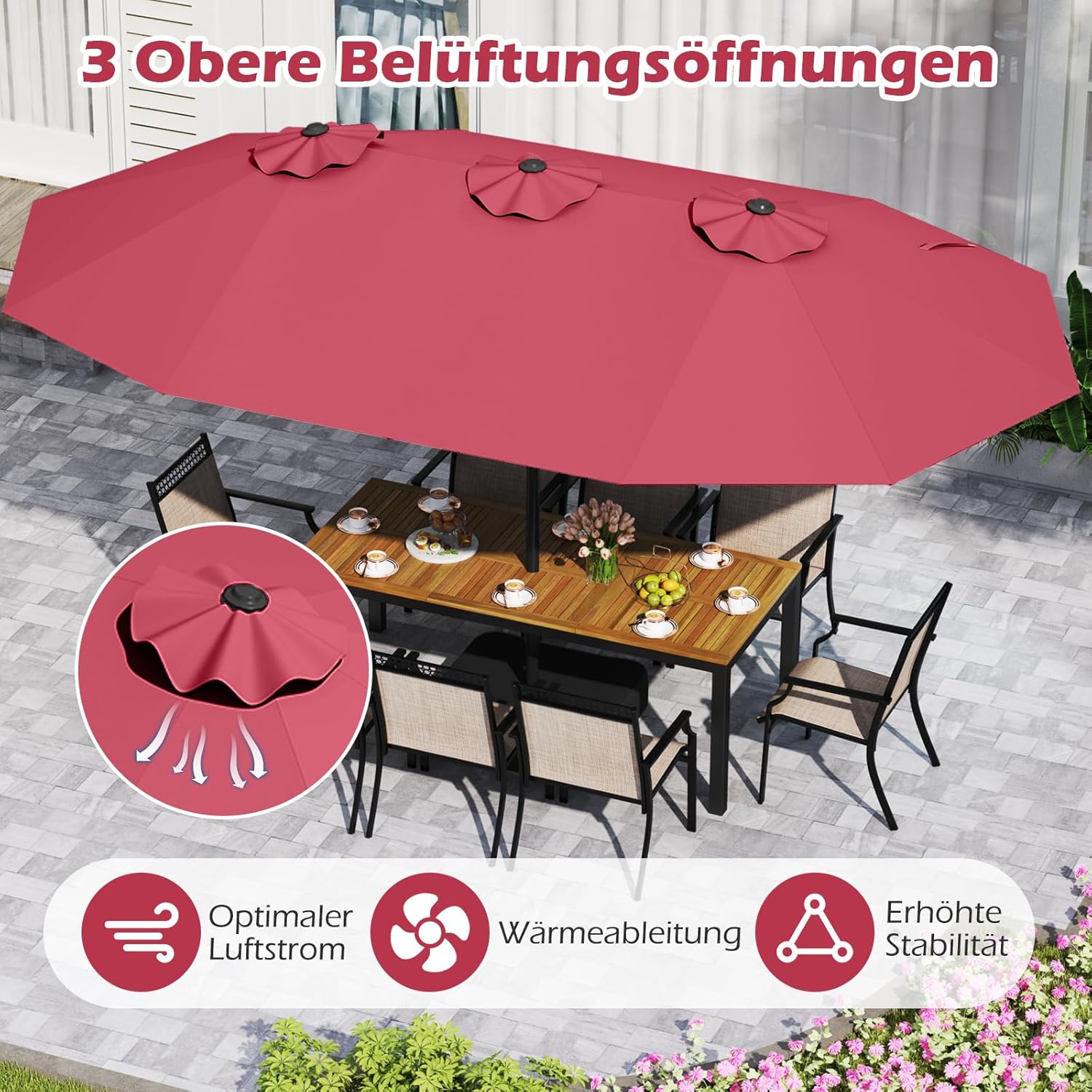 COSTWAY Parasol przeciwsłoneczny, prostokątny, 300 x 300 cm, duży parasol przeciwsłoneczny z korbą, parasol ogrodowy, odchylany o 360°, parasol tarasowy, do ogrodu, na taras, balkon (czarny)