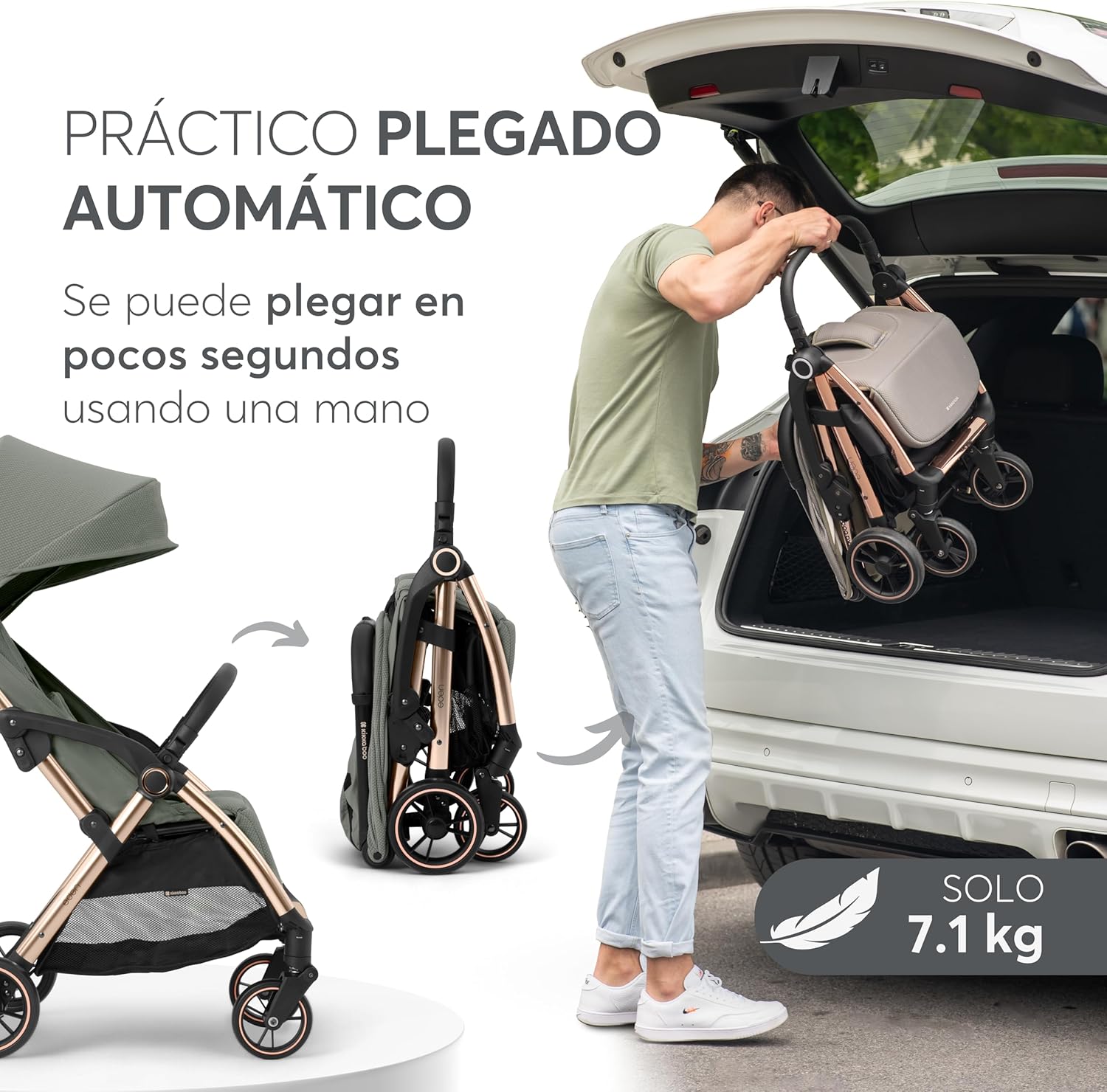 KikkaBoo EDEN Buggy, wózek dziecięcy do 22 kg, automatyczne składanie, pozycja nachylenia, ultralekki, kompaktowy, beżowy