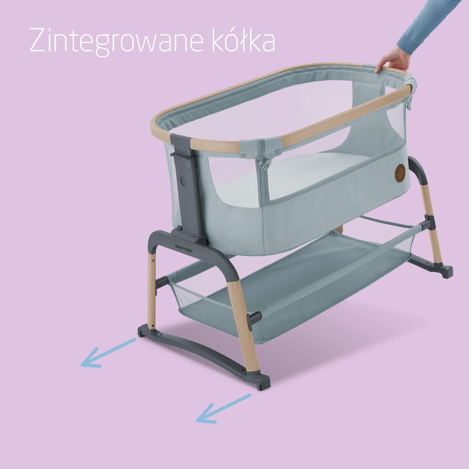 Maxi-Cosi Iora Air Łóżeczko Przystawka, Siatka do okoła, 0–6 mies., maks. 9 kg, Tryb bujania, 4 Poz. Odchylenia i 5 Wysokości, Łatwe Przesuwanie, Wygodny Materac, Łatwe Przenoszenie, Beyond Grey