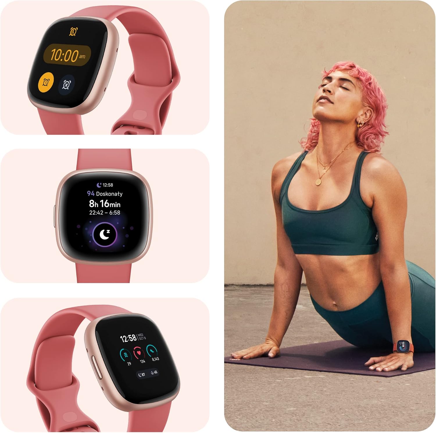 Fitbit Versa 4: Smartwatch aktywnosci fitness z wbudowanym systemem GPS, oraz z żywotnością baterii aż do 6 dni. Kompantybilny z systemem iOS & Android