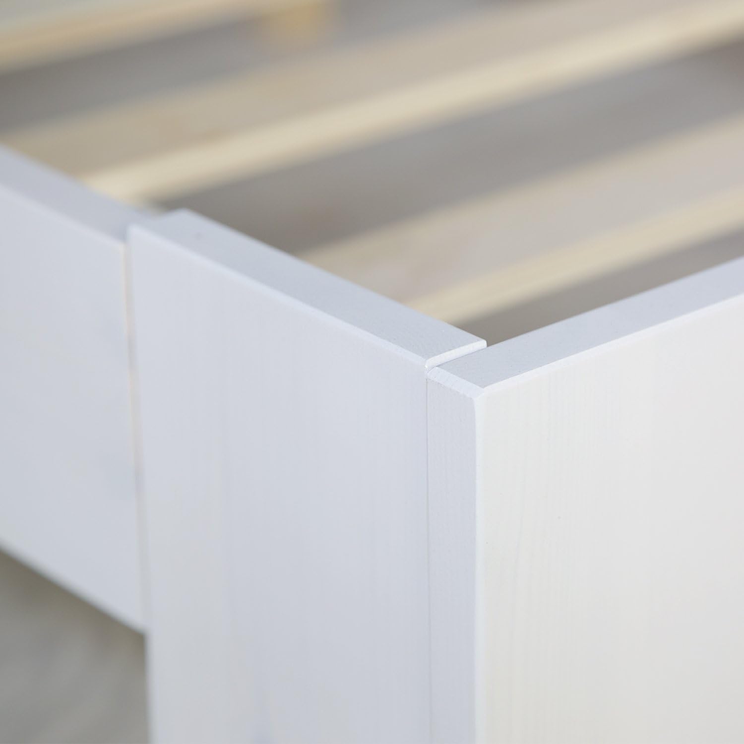 Homestyle4u 1836 Łóżko z litego drewna sosnowego, 180 x 200 cm, z stelażem z białymi listwami, łóżko podwójne 180 x 200 cm