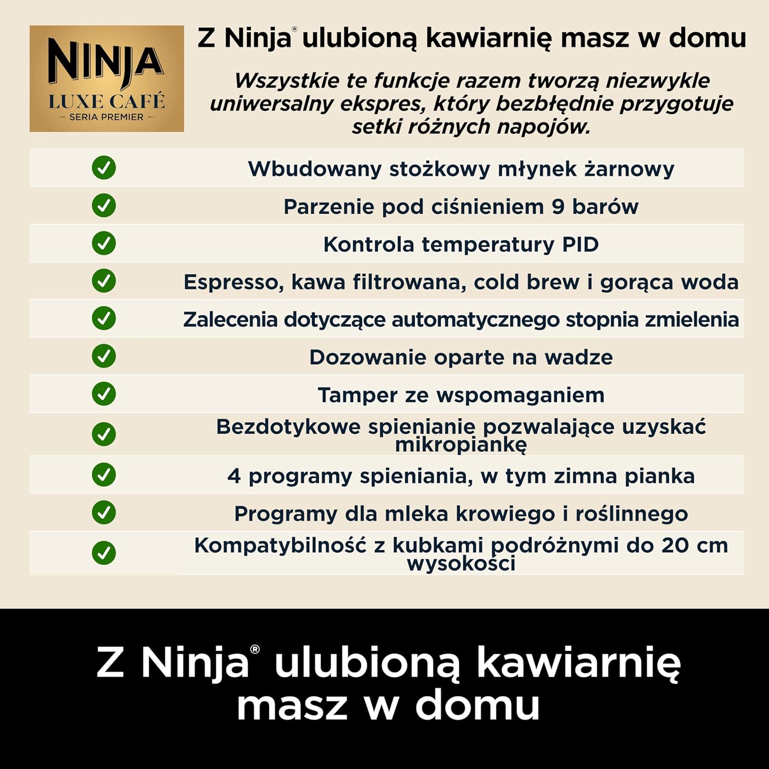 Ninja Luxe Premier Ekspres do kawy 3 w 1, latte, cappuccino, cold brew, espresso, wbudowany młynek i spieniacz do mleka, łatwy w obsłudze, 4 automatyczne ustawienia spieniania, srebrny, ES601EU