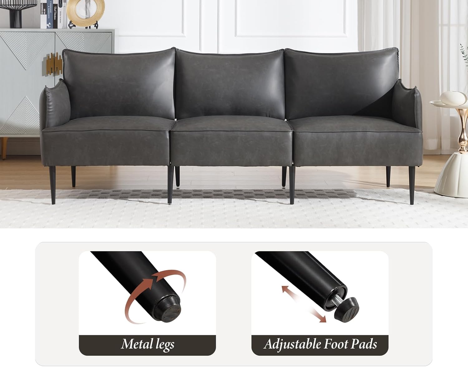 chairus Sofa 2-osobowa do salonu skóra PU segmentowa sofa kanapa tapicerowana sofa kanapa sofa sofa sette (ciemnoszara-2)