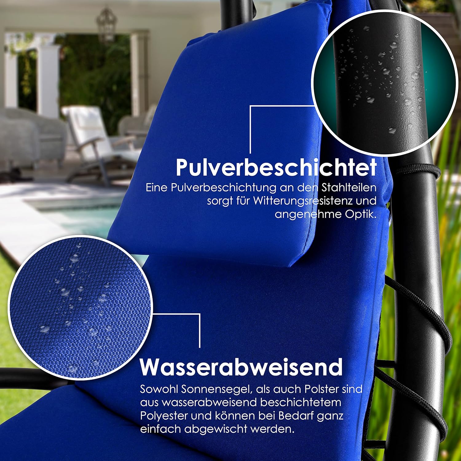 KESSER® Leżak wiszący z parasolem przeciwsłonecznym, wys. 200, dł. 194, szer. 100 cm, leżak relaksacyjny, hamak, obciążenie do 120 kg, leżanka bujana, poduszka na kark, w zestawie torba, Beżowy