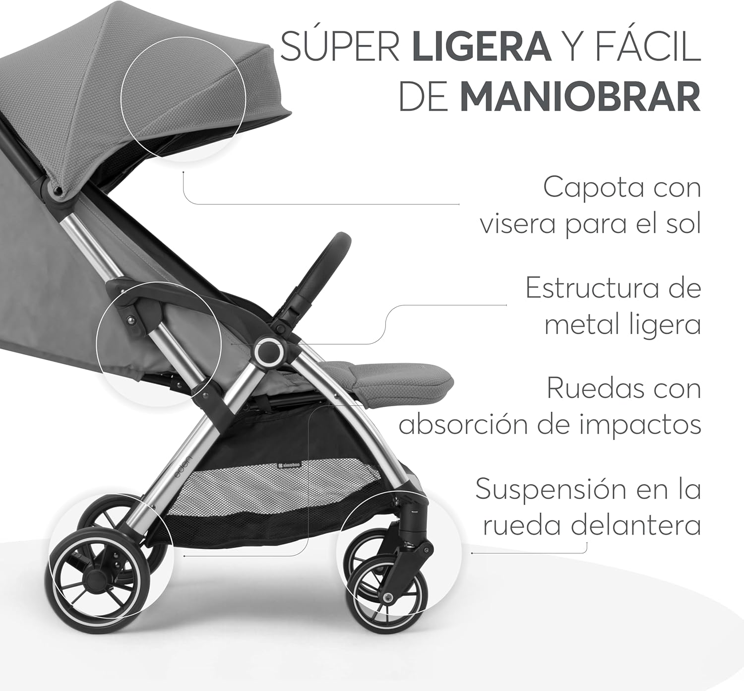 KikkaBoo EDEN Buggy, wózek dziecięcy do 22 kg, automatyczne składanie, pozycja nachylenia, ultralekki, kompaktowy, beżowy