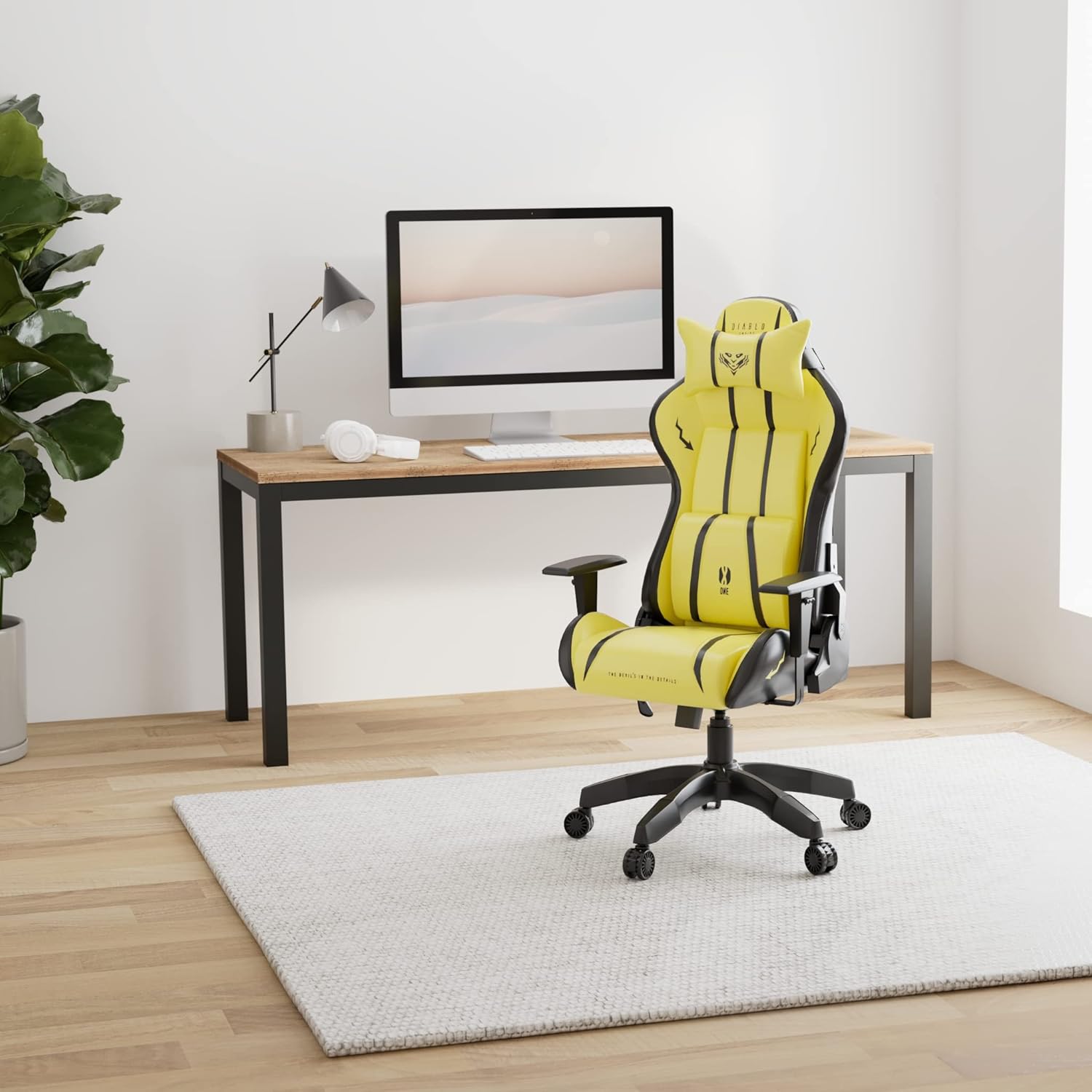 Diablo X-One 2.0 Fotel Gamingowy Krzesło Biurowe Dla Gracza Obrotowy Regulowane Podłokietniki Ekoskóra Ergonomiczny Design Funkcja Bujania Poduszka Pod Kark i Lędźwie (Candy Rose, Normal)