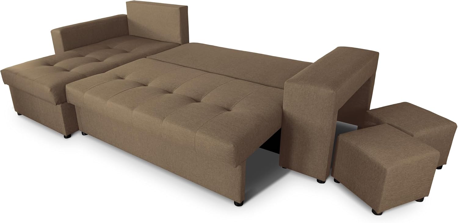 NAWSTOL - Sofa narożna Leon z funkcją spania i skrzynią na pościel – nowoczesna sofa do salonu – możliwość montażu z lewej lub prawej strony (szara + biała sztuczna skóra)