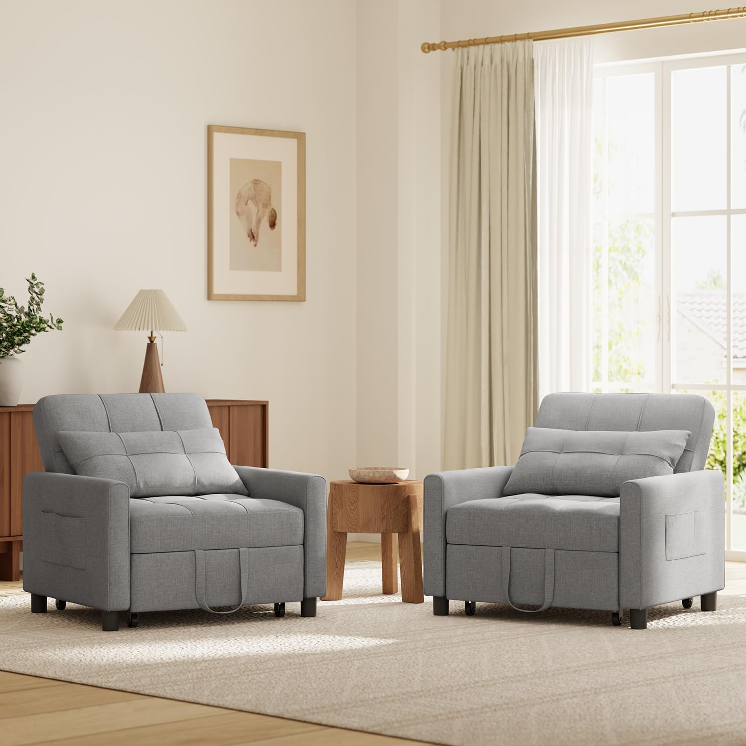 Xbro Fotel Do Spania 3 w 1, Rozkładana Sofa z Funkcją Łóżka, Regulowane Krzesło z Poduszką i Kieszenią, Wielofunkcyjny Fotel na Małe Przestrzenie, Akademiki, Biura