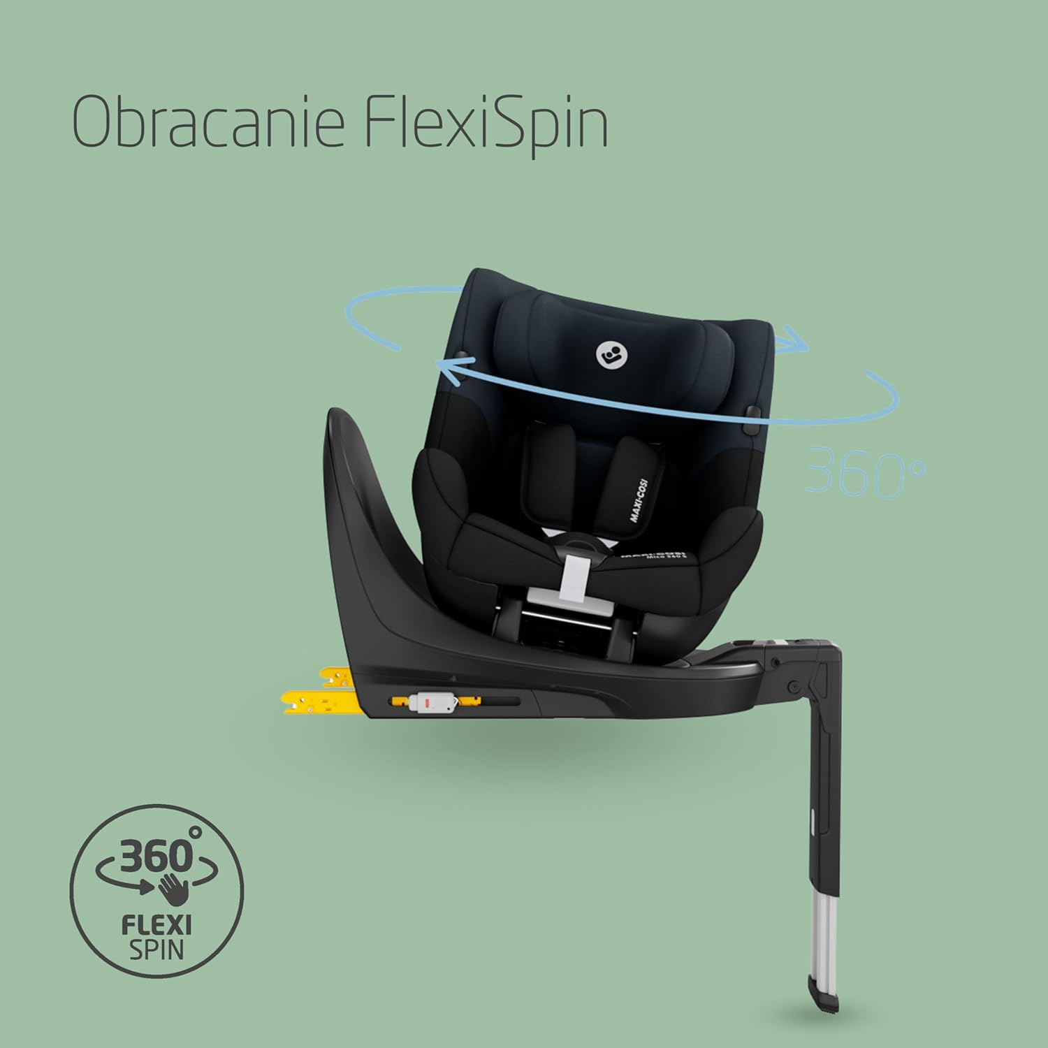 Maxi-Cosi Mica 360 S, Fotelik samochodowy obrotowy 360, 3 miesiące–4 lata (61–105 cm), Obracanie FlexiSpin, 5 pozycji odchylenia, Ochrony G-CELL, Zaczepy na pasy uprzęży Easy-in, Tonal Black