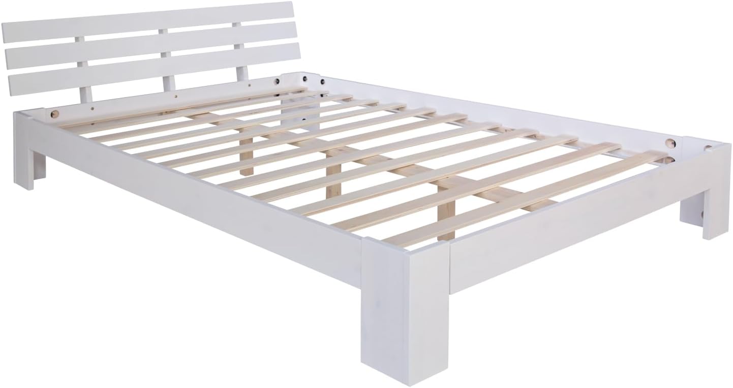 Homestyle4u 1836 Łóżko z litego drewna sosnowego, 180 x 200 cm, z stelażem z białymi listwami, łóżko podwójne 180 x 200 cm