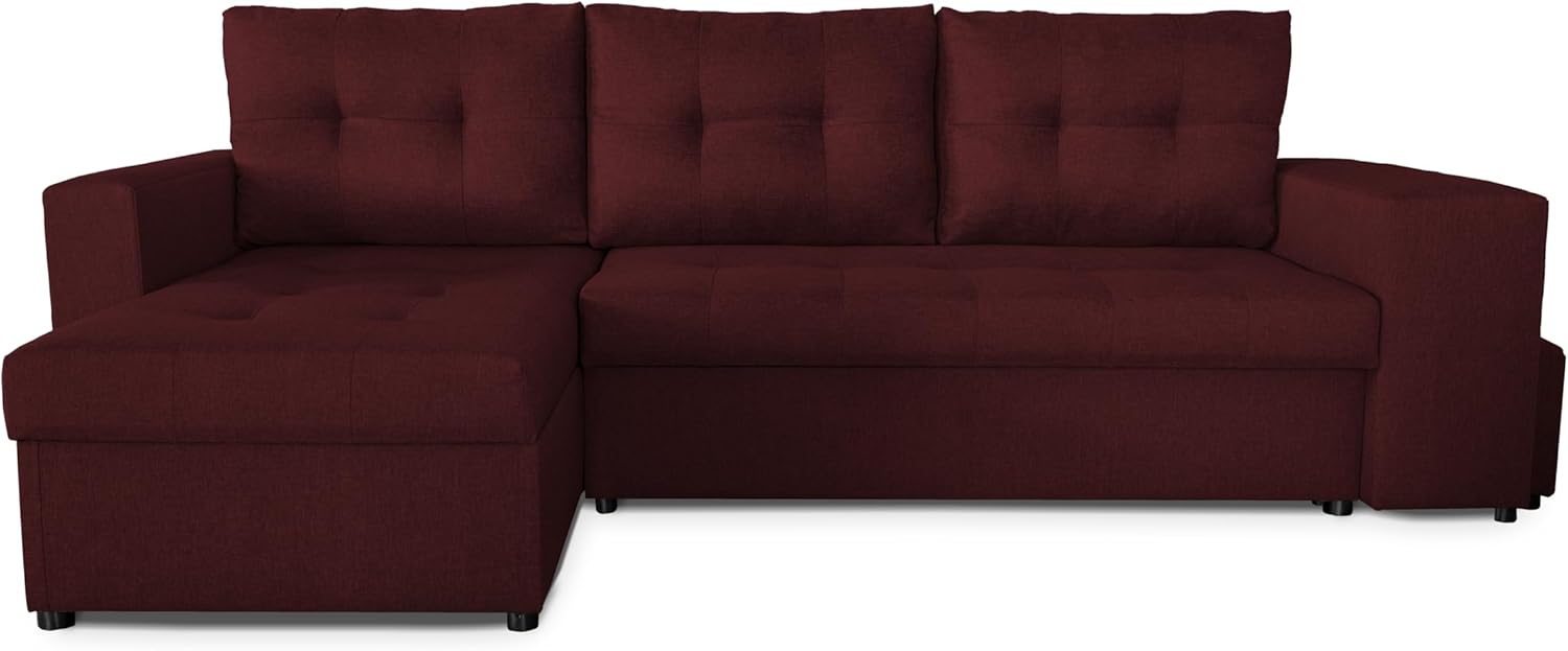 NAWSTOL - Sofa narożna Leon z funkcją spania i skrzynią na pościel – nowoczesna sofa do salonu – możliwość montażu z lewej lub prawej strony (szara + biała sztuczna skóra)