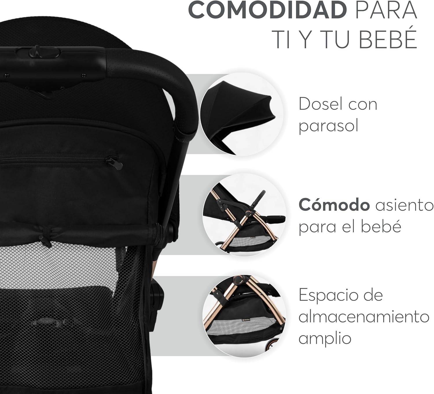 KikkaBoo EDEN Buggy, wózek dziecięcy do 22 kg, automatyczne składanie, pozycja nachylenia, ultralekki, kompaktowy, beżowy