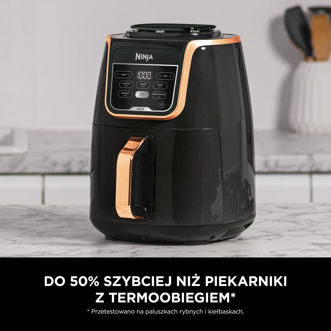 Ninja Foodi MAX Dual Zone Frytkownica beztłuszczowa z 2 szufladami, 9,5 l, kosz nieprzywierający nadaje sie do zmywarki, na 8 porcji, miedziano/czarna, 6 w 1, amazon exclusive, AF400EUCP