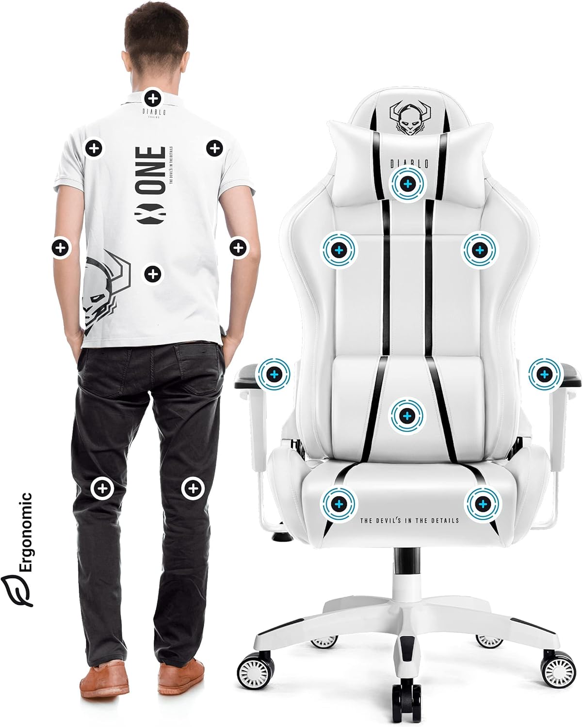 Diablo X-One 2.0 Fotel Gamingowy Krzesło Biurowe Dla Gracza Obrotowy Regulowane Podłokietniki Ekoskóra Ergonomiczny Design Funkcja Bujania Poduszka Pod Kark i Lędźwie (Candy Rose, Normal)