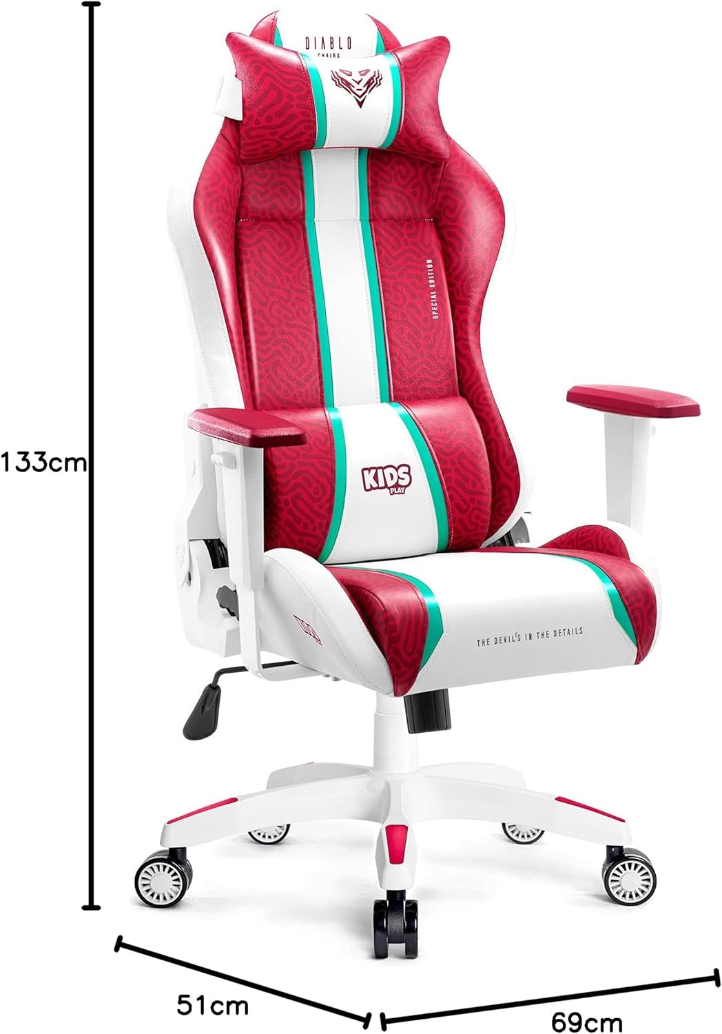 Diablo X-One 2.0 Fotel Gamingowy Krzesło Biurowe Dla Gracza Obrotowy Regulowane Podłokietniki Ekoskóra Ergonomiczny Design Funkcja Bujania Poduszka Pod Kark i Lędźwie (Candy Rose, Normal)