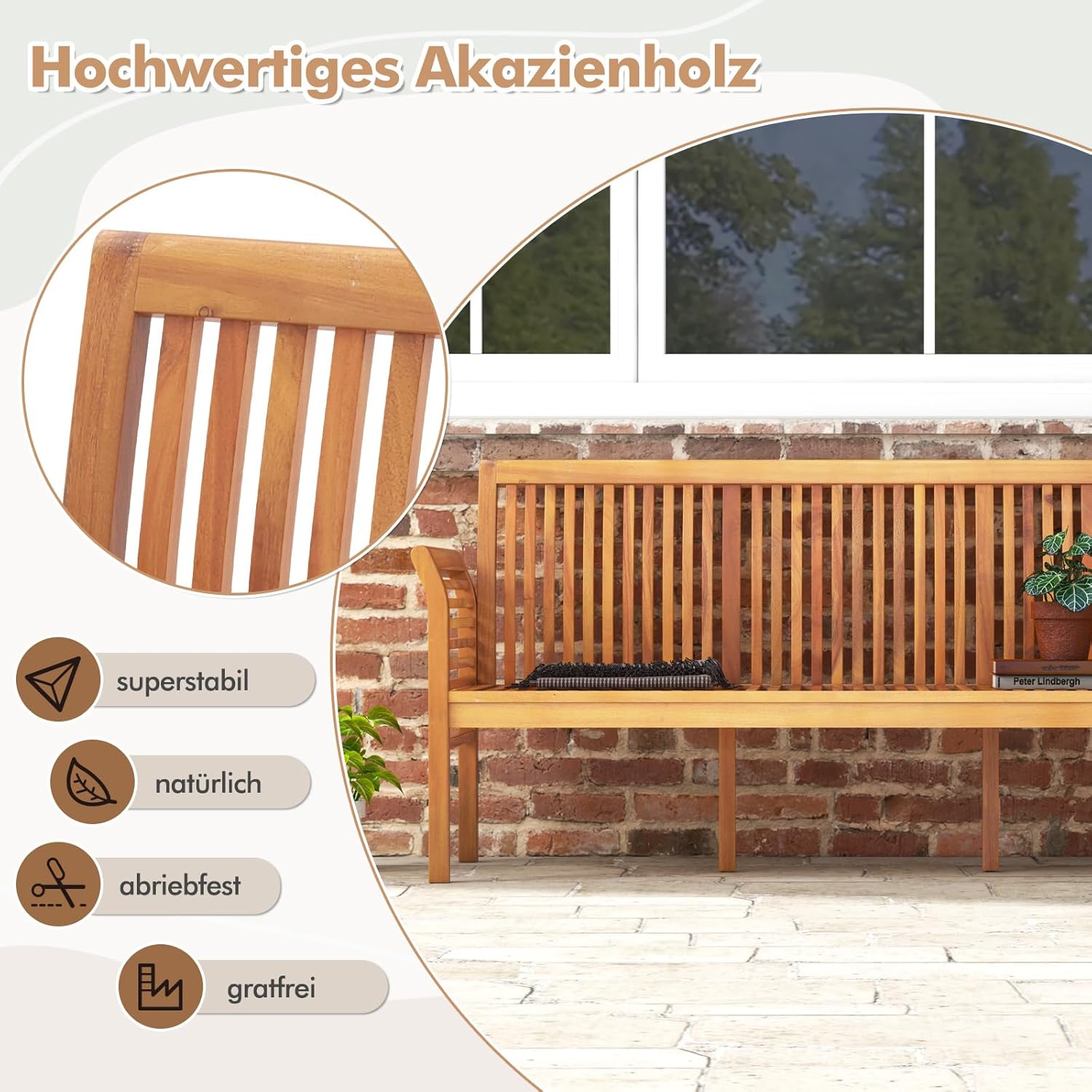 COSTWAY Ławka Ogrodowa z Drewna Akacjowego, Poduszką do Siedzenia, 3-Osobowa Sofa Ogrodowa, Balkonowa, Obciążenie 540 kg, Parkowa na Taras, Balkon, Ogrodu, 159