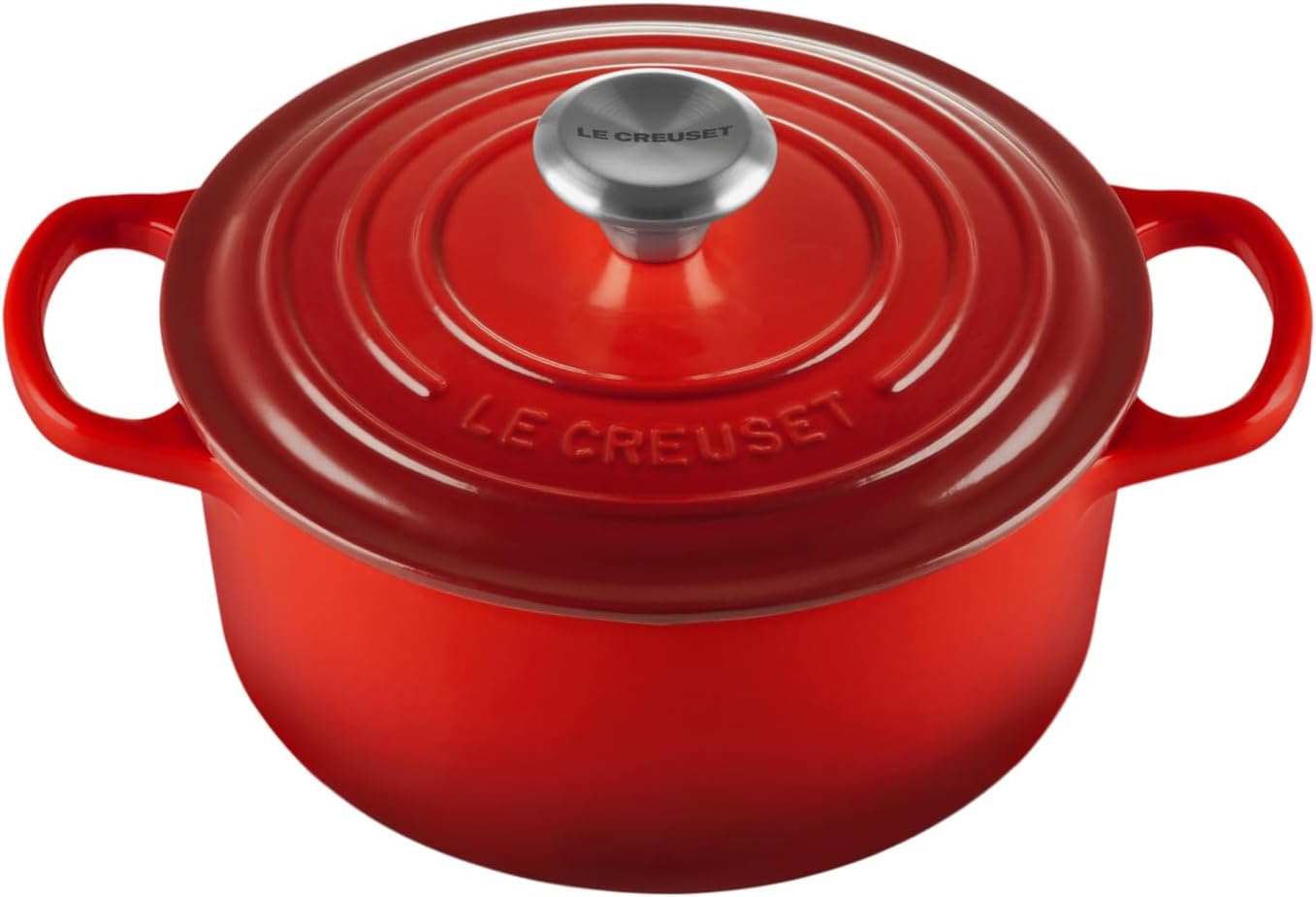 Le Creuset Signature żeliwne naczynie do pieczenia z pokrywką, Ø 26 cm, okrągłe, nadaje się do wszystkich rodzajów kuchenek i kuchenek indukcyjnych, pojemność: 5,3 l, 5,135 kg, kolor czerwony