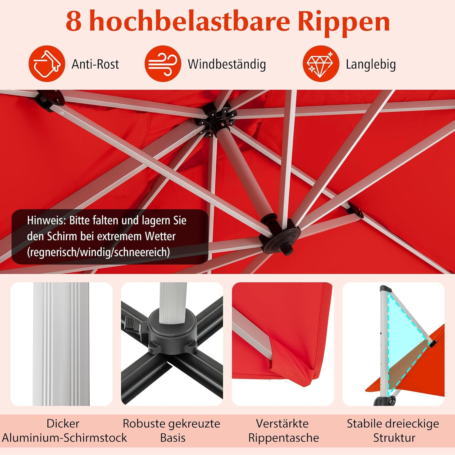 COSTWAY Parasol przeciwsłoneczny, prostokątny, 300 x 300 cm, duży parasol przeciwsłoneczny z korbą, parasol ogrodowy, odchylany o 360°, parasol tarasowy, do ogrodu, na taras, balkon (czarny)