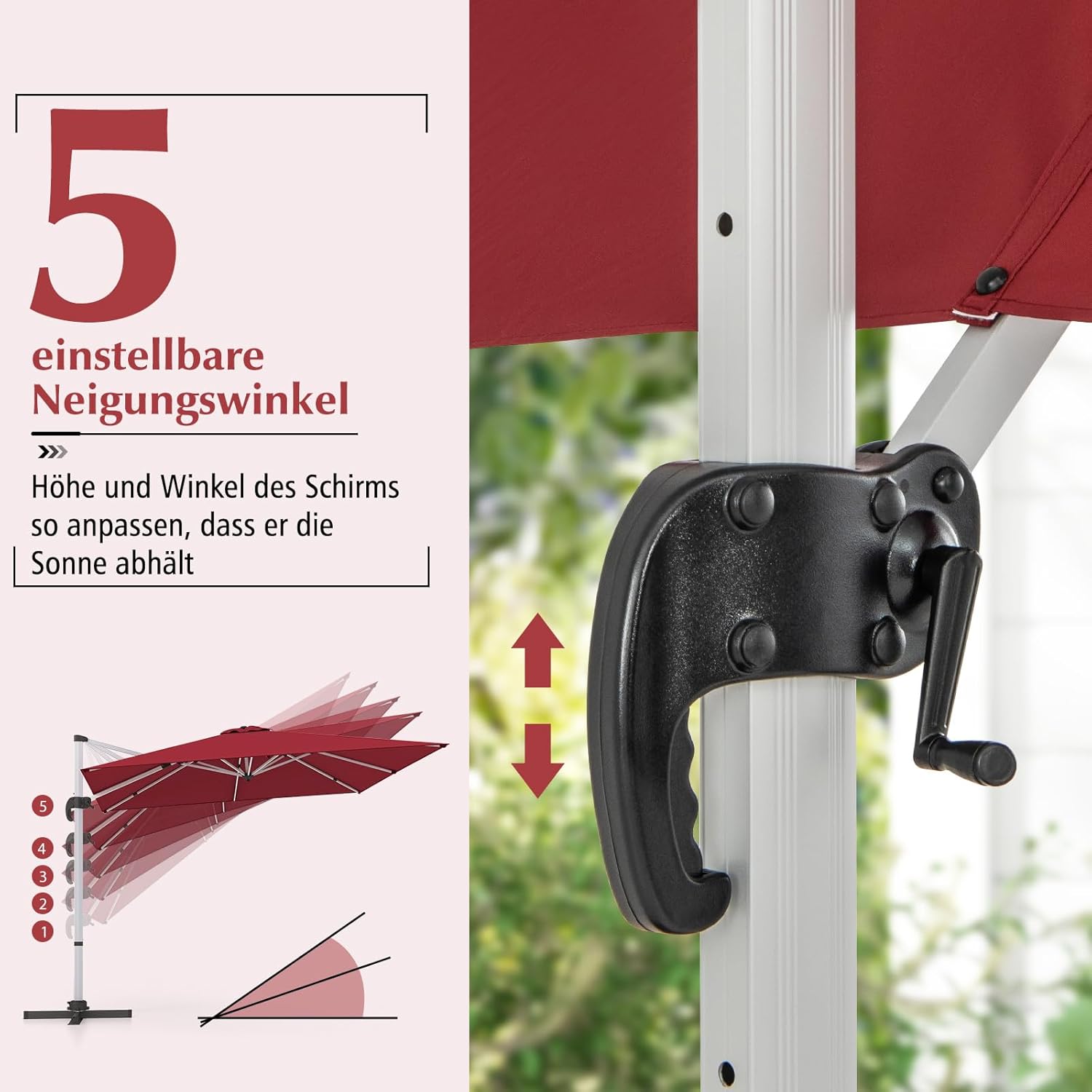 COSTWAY Parasol przeciwsłoneczny, prostokątny, 300 x 300 cm, duży parasol przeciwsłoneczny z korbą, parasol ogrodowy, odchylany o 360°, parasol tarasowy, do ogrodu, na taras, balkon (czarny)